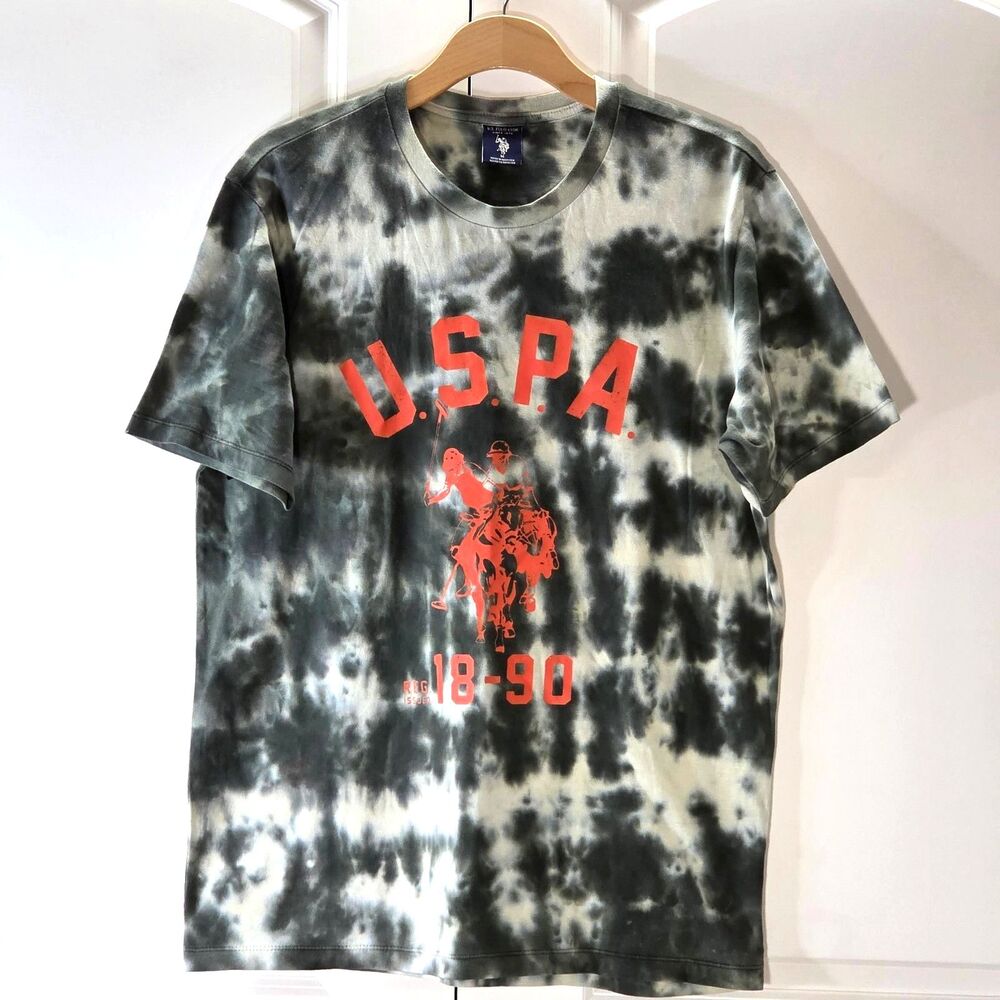 U.S. Polo Assn Men’s M Olive Green Tie Dye Graphic T Shirt Casual Retro Urban